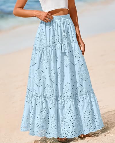 Image of BTFBM Eyelet Long Skirts for Women Beach Vacation