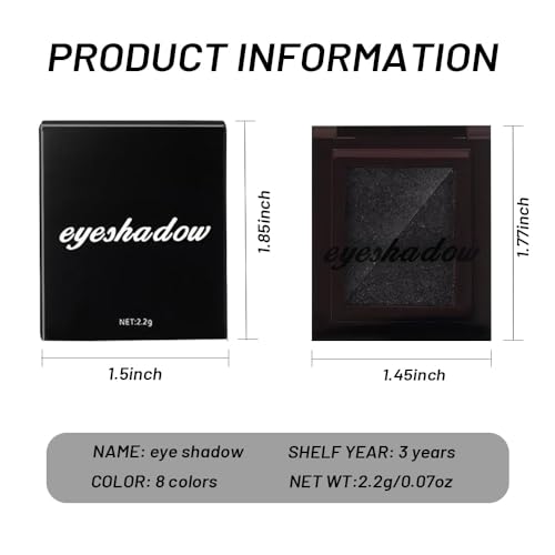 Image of WanTuoluo Sparkly Eyeshadow Palette for Women, Single Monochrome Eye Shadow Makeup, Shiny Pressed Cream Powder, Blendable Natural sombras para ojos, Holographic,Vegan,Travel (05-Glitter-Ink Black)