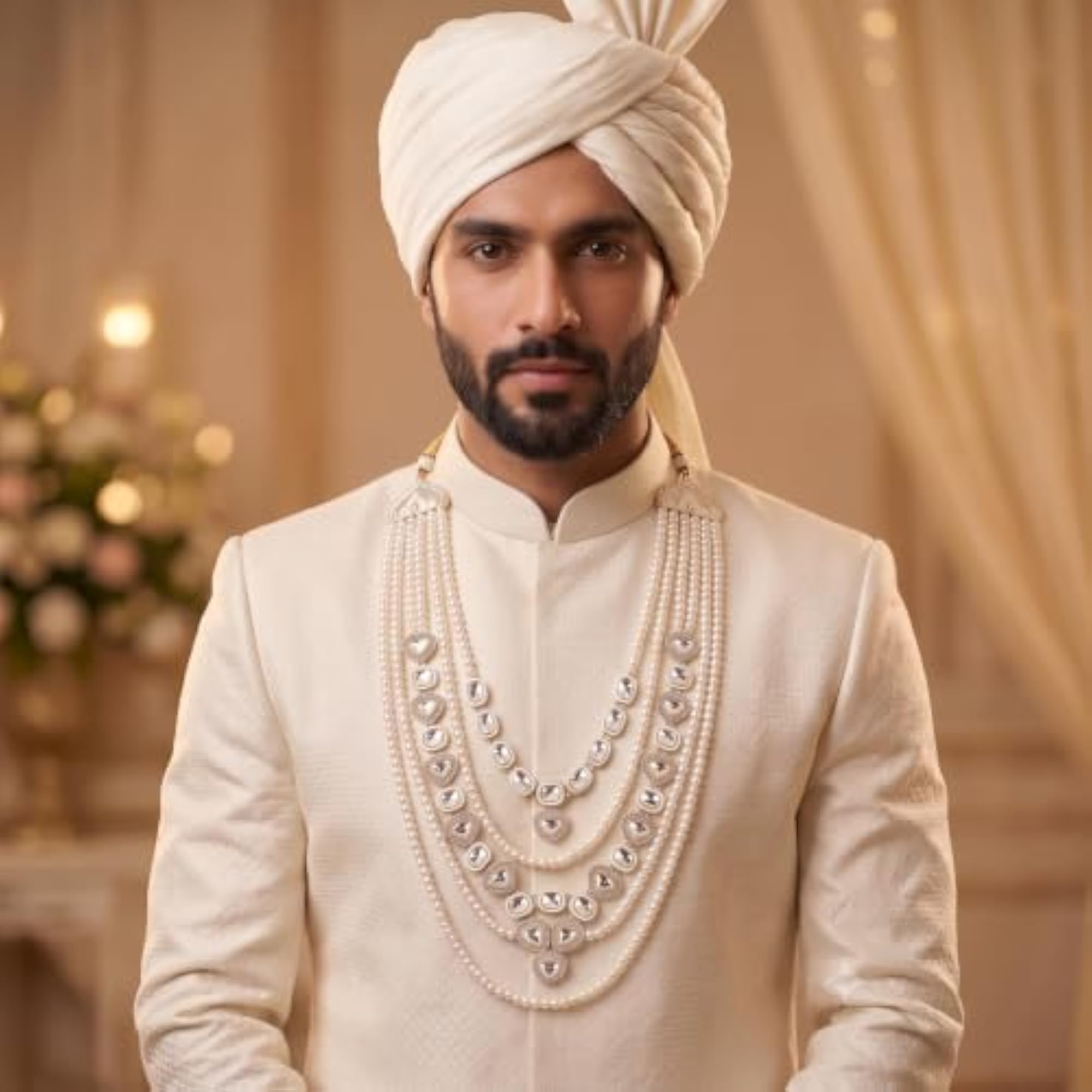 Men's Kundan & Pearl Necklace for Kurta & Sherwani