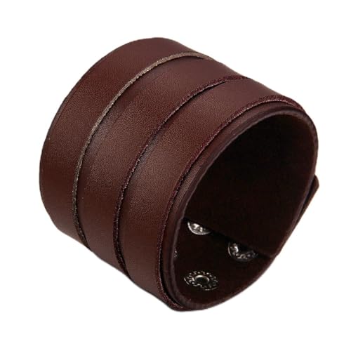 JewelryWe Bijoux Bracelet Homme Manchette Grand Large Punk Rock Cuir Alliage Fantaisie pour Homme Couleur Brun avec Sac Cadeau