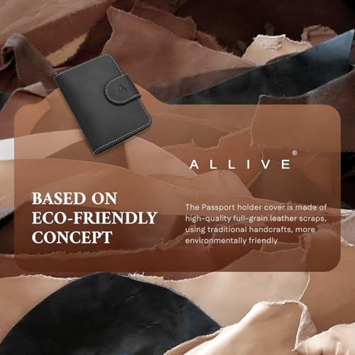 ALLIVE Passport Holder for Travel, Genuine Leather Passport Holder with AirTag Hidden Pocket, Rfid Blocking Passport Cover Travel Wallet for Women Men, Airport Essentials Gift (Black)2