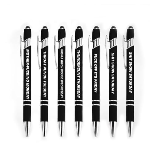 7 Day Pen Set, Funny Stress-Relief Daily Quotes Metal Ballpoint Pen Set, Funny 7 PCS Pens, 7 Piece (Black)
