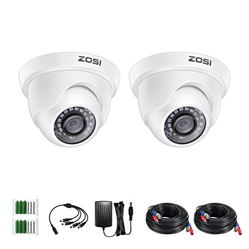 ZOSI 2 Pack 2MP 1080p HD-TVI Home Security Camera Outdoor Indoor 1920TVL, 24PCS LEDs, 80ft Night Vision, 90°View Angle, Weatherproof Surveillance CCTV White Dome Camera
