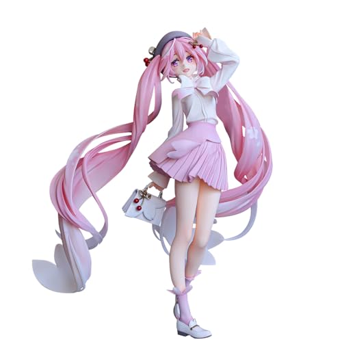 Xinchangda Miku Figurine Statue Miku Action Anime Girl Sculpture Rose Uniform Rock Position Debout 20 cm PVC Objets de collection Décoration de bureau Cadeau
