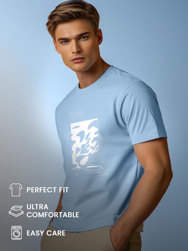 Image of Nobero 100% Cotton T Shirts for Men Stylish | Regular Fit | Graphic Printed T Shirts for Men 180 GSM Combed Cotton | Round Neck Half Sleeve