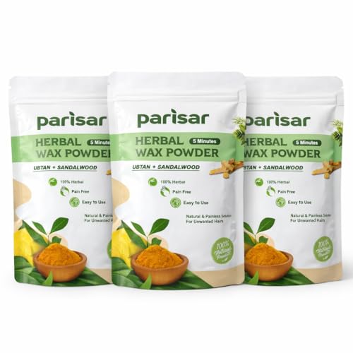 Image of Parisar Pharma Herbal Wax Powder for Women and Men 100g (Pack of 3) | Bikini Wax Powder with Ubtan & Sandalwood | Painless Hair Removal Powder for Underarms & Body | for All Skin Types