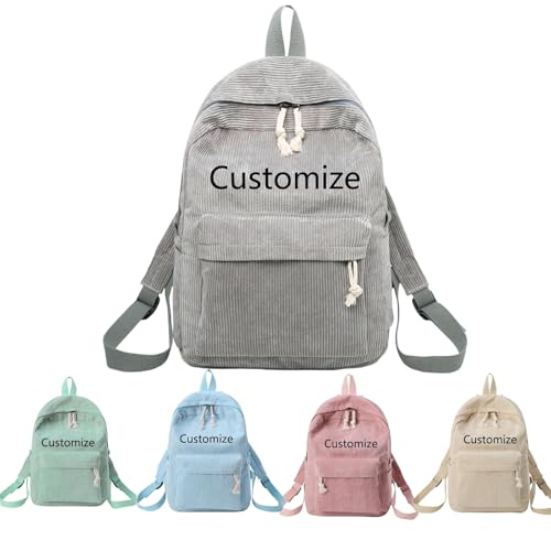 Customizable Corduroy Backpack - Personalized Corduroy Backpack Casual College Lightweight, Travel and Daily College Use (Grey)