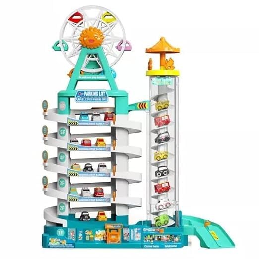 EXOMOON Ferris Wheel & Elevator Car Adventure- 4 Level Parking with Light ?Music & 14 Mini Cars & Vans-Garage Parking Lot Play Set for Kids- Boys & Girls 4