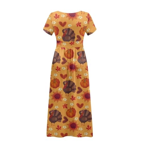 Image of Women's Fall Summer Short Sleeve Ankle Length V-Neck Party Dress with Pockets Size S-3XL