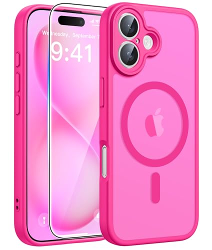 Image of FNTCASE for iPhone 16 Plus Case: [Compatible with Magsafe] Translucent Matte Cases with [Full Camera Protection] [Screen Protector] Military Grade Shockproof Protective Phone Cover - Hot Pink