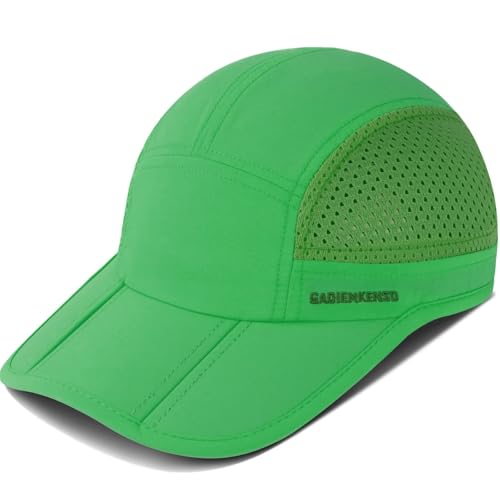 GADIEMKENSD Folding Running Men Hat Long Brim Golf Hats Quick Dry Baseball Caps Unstructured Breathable Light Cooling Cap Adjustable Trucker Hat for Outdoor Sport Hiking Workout Dark Green