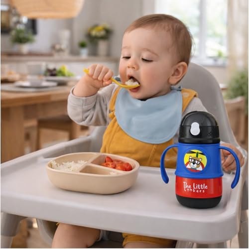 Image of THE LITTLE LOOKERS Stainless Steel Hot & Cold Sipper Bottle for Kids | 300 Milliliters | Rust-Proof | BPA-Free | Double-Wall Vacuum Insulation Water Bottle | Ideal for School and Travel | Red