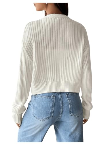 Image of SHENHE Women's Ribbed Knit V Neck Button Down Long Sleeve Drop Shoulder Cardigan Sweater