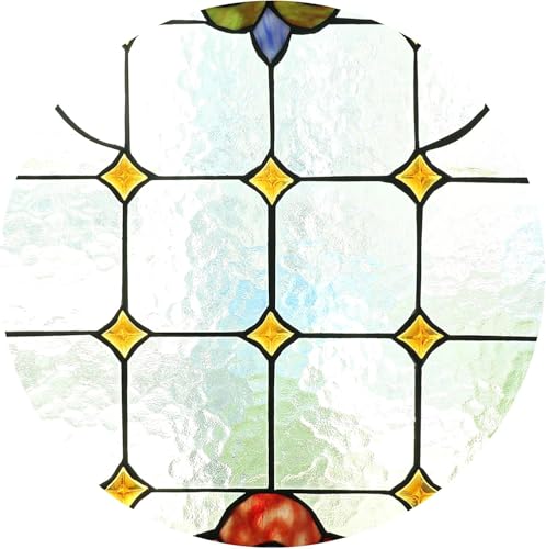 Yogoart Extra Large Horizontal Blue Victorian Stained Glass Window Panels Hanging Transom Window Panels (32 X 20)
