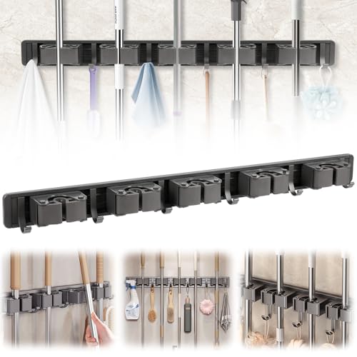 La Mejor Lista de Escobas y trapeadores comprados en linea. 42 BYHANG Organizador de Escobas, Porta Escobas y Trapeadores Pared, Organizador de Pared con 6 Ganchos y 5 Estantes, Colgador de Escobas y Trapeadores para Garaje, Cocina, Baño,...