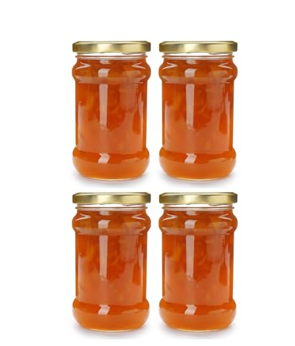 Image of Favola Essentials Round Lug Glass Jar, Gold Lid, 200 ml, Set of 4, Clear