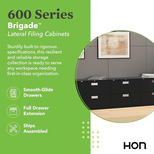 Image of HON 2 Drawer Lateral File Cabinet with Lock, Metal Filing Cabinets for Offices, Hanging Files, and Under Desk, 18 inch Deep, Black