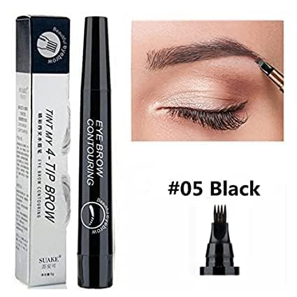 YEKDA Eyebrow Tattoo Pen Waterproof 4 Points Eyebrow Pen Long Lasting Liquid Brow Pencil Natural Microblade Eyebrow Pencil (BLACK)) 4