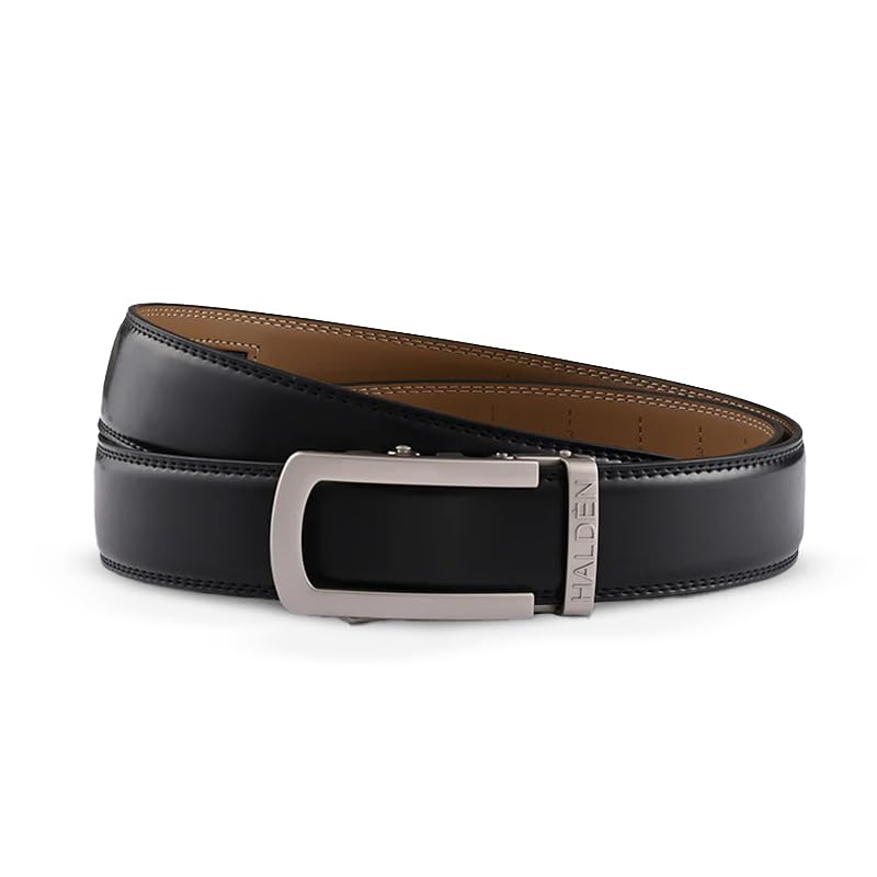 Image of HALDEN BURLEY Belts For Men Leather Original (Free Size Fits Up to 44 Inch Waist) Ratchet Straps, Unique Magnetic Auto-lock Buckle Belt For Man