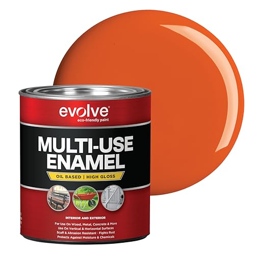 EVOLVE Multi-Purpose Alkyd Enamel – Interior Exterior Oil-Based Paint for Wood, Metal, Concrete, & Masonry, High-Gloss, Rust & Abrasion Resistant (Safety Orange, 1 Quart)