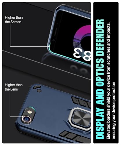 Image of WOW IMAGINE Shock Proof Back Case Mobile Cover for Oppo A83 | Back Cover Case (Tough Armor | Hybrid PC + TPU | Ring Holder & in-Built Kickstand | Blue)