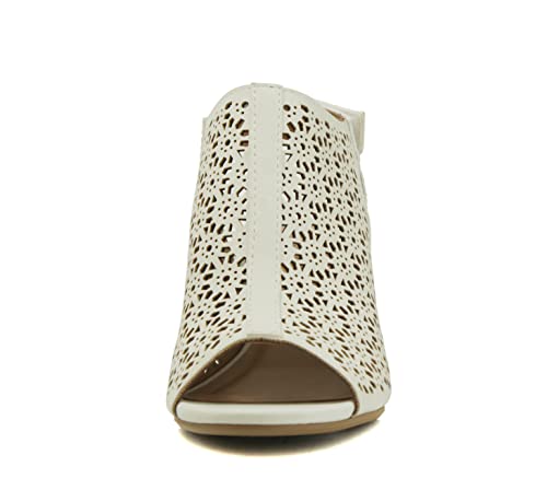 Image of CITYCLASSIFIED inchElect inch ~ Women's Peep Toe Laser Cut Geometric Caged Slingback Ankle Strap Low Stacked Heel Ankle Bootie