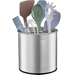 Extra Large Stainless Steel Kitchen Utensil Pot - 360° Rotating Utensil Holders - Weighted Stable Base - Utensil Storage Caddy with Removable Divider for Easy Cleaning - Utensil Holders & Organisers
