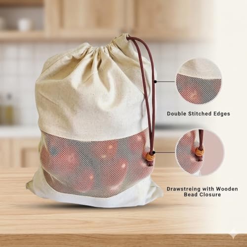Image of QONETIC 8 Pcs Cotton Vegetable Cloth Bag for Fridge, Fruit and Vegetables Storage Bags for Refrigerator, Fridge storage bags Reusable and Washable Muslin Produce Bags with Drawstring Veg Bags