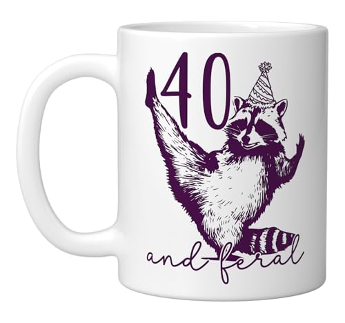 Taza cerámica Forty & Feral 1986 Party Raccoon 11 oz blanca miniatura 1