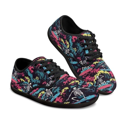 Fuojuvelie Skull Mens Barefoot Shoes Size 13.5 Sneakers Zero Drop Shoes Women Wide Toe Box Shoes Non-Slip Fashion Men Hiphop Dance Skate Shoes