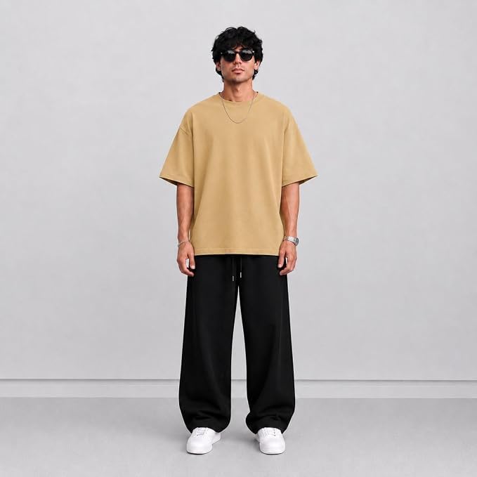 Image of Men's 240 GSM Cotton Oversized Tee - Heavyweight Bio-Washed Fabric | Premium Street Style | Super Soft, Thick & Breathable T-Shirt