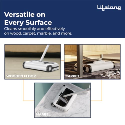 Image of Lifelong Multipurpose Manual Floor Sweeper with Rotating Brush Rollers | Ideal for Wooden Floors, Tiles, Marble, Carpets & Rugs | Quick Cleaning of Dust, Hair, Pet Hair & Crumbs