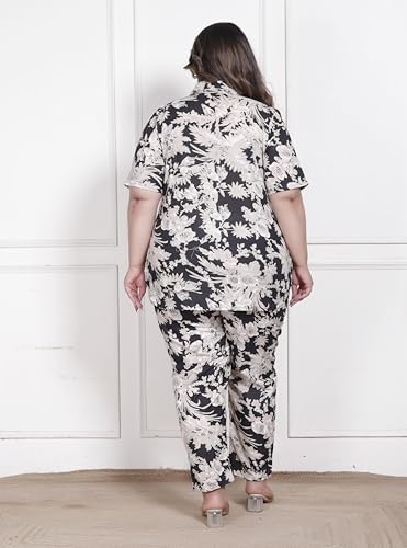 Image of Printed Shirt Style Cotton Night Suit for Women with Extra Plus Size
