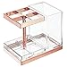 mDesign Plastic Toothbrush and Toothpaste Storage Organizer Holder - Home Decor for Bathroom Countertop - Holds Toiletries and Beauty Accessories - Lumiere Collection - Clear/Rose Gold