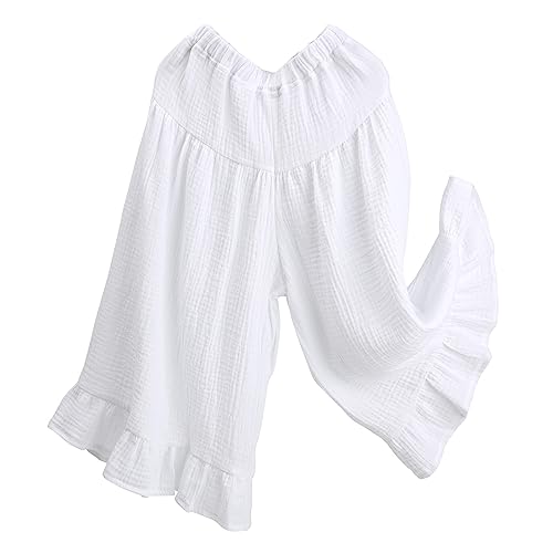 Image of HOOLCHEAN Baby and Little Girls Soft Cotton Gauze Wide Leg Ruffled Pants