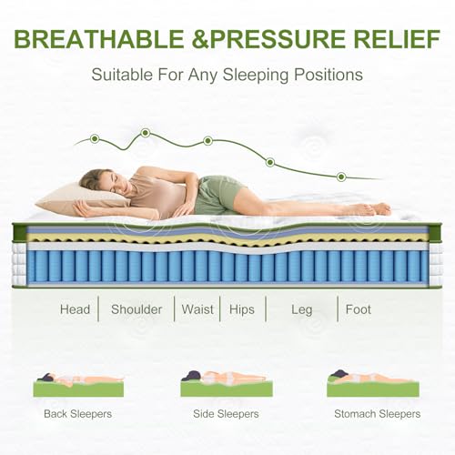 BedStory Firm Queen Mattress, 12 Inch Cooling Gel Hybrid Mattresses –Targeted Lumbar & Shoulder Support for Back Pain Relief,Motion-Isolating, Fiberglass-Free, CertiPUR-US Certified, 365-Night Trial