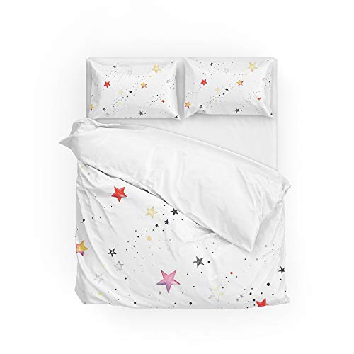 Parure de lit 3 pièces étoiles colorées polyester douce pour lit simple - 3