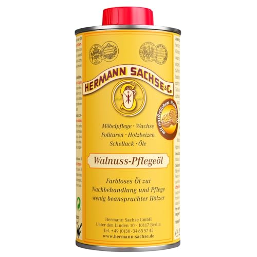 Hermann Sachse Walnuss - Pflegeöl 250ml Holzöl für Holzflächen aus Eiche Buche Kiefer Nussbaum Lärche im Innenbereich | farbloses Möbelöl traditionell und sicher in der Handhabung