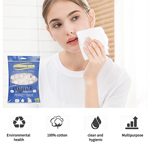 Simpolor 100/200 Stück komprimierte Handtücher tragbare Einweg Mini komprimierte Toilettenpapier Tabletten Haushaltshandtücher für Reisen Camping Wandern Sport Schönheitssalon,Blau