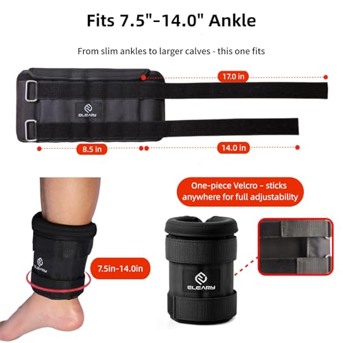 ELEAMY Adjustable Ankle Weights 1-8/15 LBS 1 Pair, Leg Weights for Men Women with Removable Steel Plates, Ankle Weights for Walking Running Yoga Swimming Gym Home Workout Rehabilitation Training (Black, 15.0 Pounds) by ELEAMY - Image 7