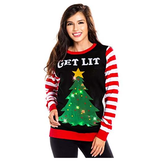 Tipsy Elves Women's Light Up Christmas Sweater - Black Lit Funny Ugly Christmas Sweater Female: Medium