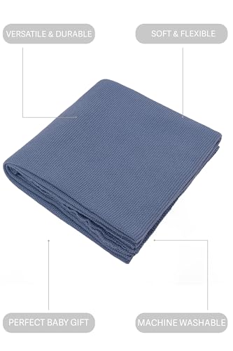 Image of Lilax Cotton Knit Receiving Blanket, Warm Cozy Swaddle Cuddle Stroller Crib Blanket for Newborns Infants & Toddlers 33.5 inch x 31.5 inch, Indigo