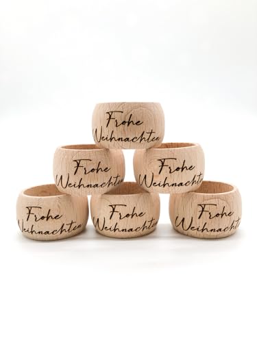 6 Stück Serviettenring aus Holz Frohe Weihnachten - Serviettenhalter...