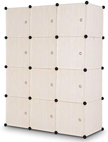 GOFLAME Cube Closet DIY Portable Adjustable Plastic Customizable Bedroom Dom Clothes Closet Wardrobe Cabinet Cube Storage with Doors (6 Cube+2 Hanging Sections)