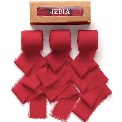 Jedia Red Ribbon, 3 Rolls Chiffon Ribbons, 1.5" X 7Yd Wrapping Ribbon Set For Gift Wrapping, Wedding Decor, Wedding Invitations, Bouquet Wrap, Flower Bouquet, Bridal Bouquets, Diy Crafts #TOP4