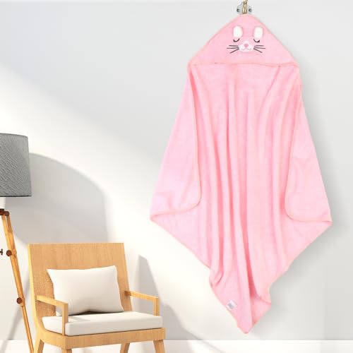 Lvefyti Kapuzenhandtuch Baby 80x80 cm Korallenvlies Badetuch Rosa – Ansicht 4