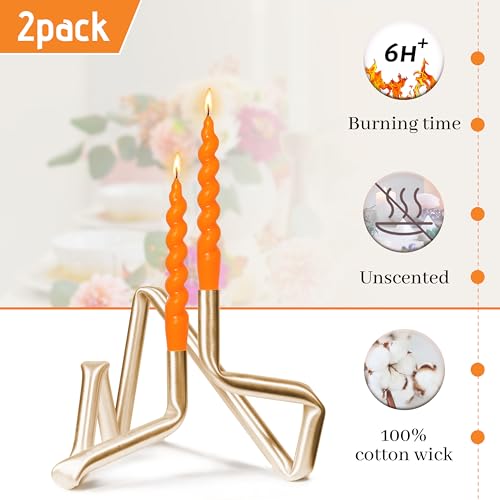 Image of Christmas Orange Handmade Short Candle 7.5 Inch Unscented Spiral Twisted Candles Smokeless Candlestick for Home Decor Gifts 2 Pcs