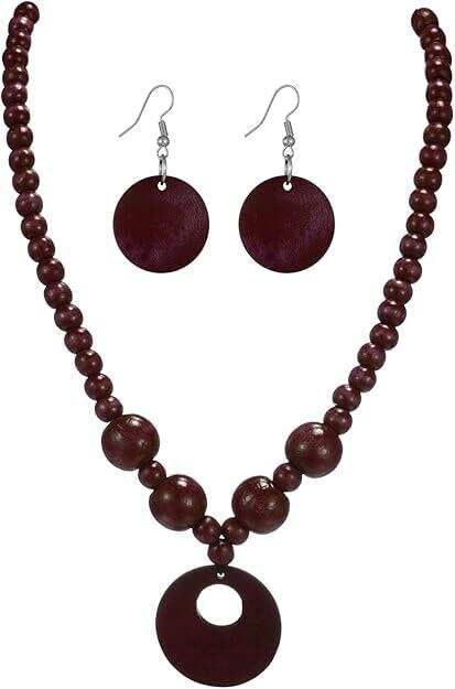 Bohemian Wood Bead Necklace and Earrings Set for Women, Handmade Round Bead Choker with Drop Earrings, Wedding Party Thanksgiving Mother’s Day Jewelry