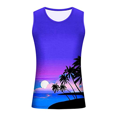 Hoomeumy Tank Tops Men,Mens Summer Casual Coconut Tree Print Sleeveless Tank Top Mens Hawaiian Beach Sports Gym Tank Top T-Shirt #TOP2