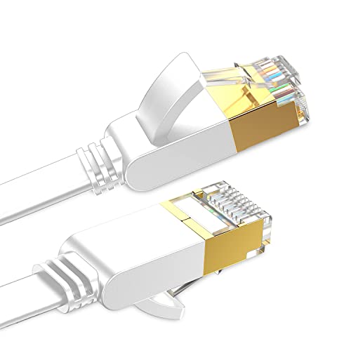 HuLuWa Cable Ethernet,Cable Ethernet Cat 7,Cable Ethernet 10 metros cable ethernet plano,cable ethernet de alta velocidad con Conector RJ45 para módem Rúter,Compatible con el Cable Lan (Blanco)